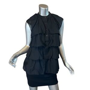 BCBG Maxazria Medium Silk Blend Black Ruffle Layered Sleeveless Blouse Top